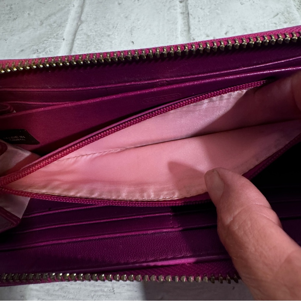 Coach Pink Signature Wallet with Zip-Around Closure - Picture 5 of 12